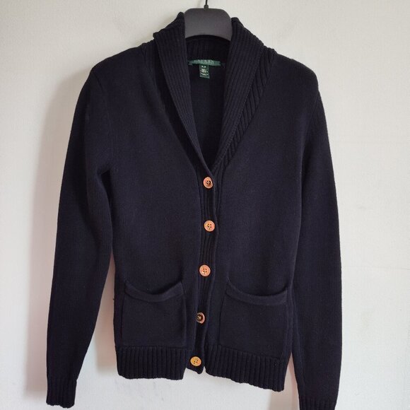 Ladies Petite SZ PP Lauren Ralph Lauren Black Cotton Cardigan - Picture 1 of 3